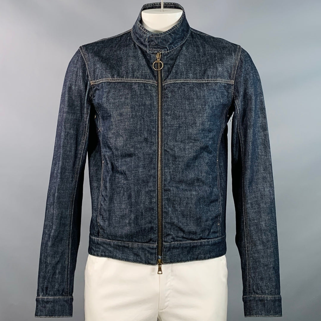 PRADA Size L Indigo Cotton Denim Twill Contrast Stitch Zip Up Jacket