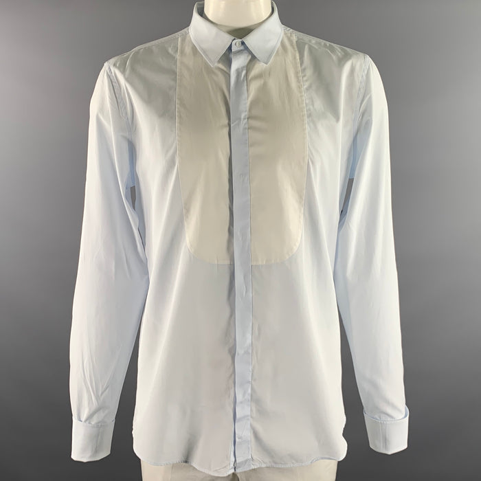 GUCCI Size XL Blue White Solid Cotton Tuxedo Long Sleeve Shirt