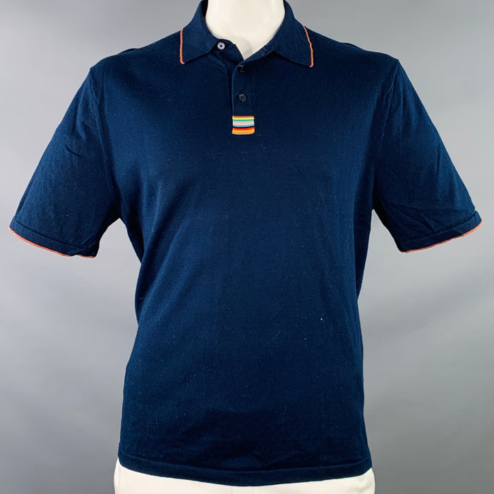PAUL SMITH Size XL Navy Orange Contrast Trim Cotton Short Sleeve Polo