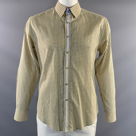ROBERT GRAHAM Size L Yellow Blue Plaid Cotton Button Up Long Sleeve Shirt
