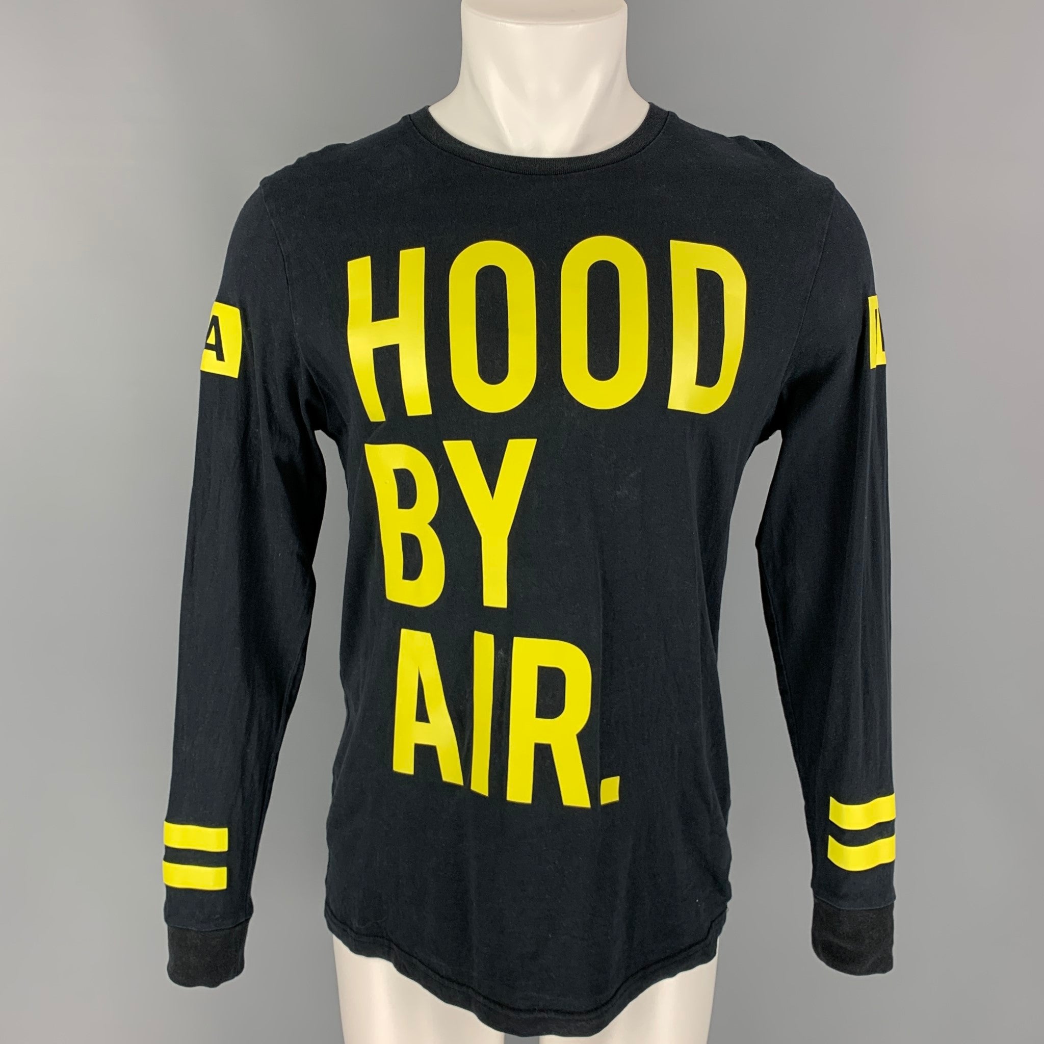 HOOD BY AIR Size S Black & Yellow Logo Cotton Pullover T-shirt