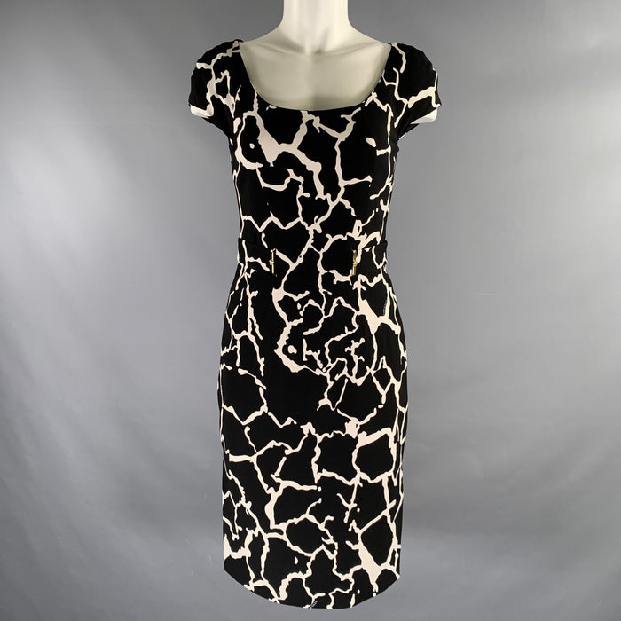 VERSACE Size 4 Black White Viscose Elastane Cap Sleeves Dress