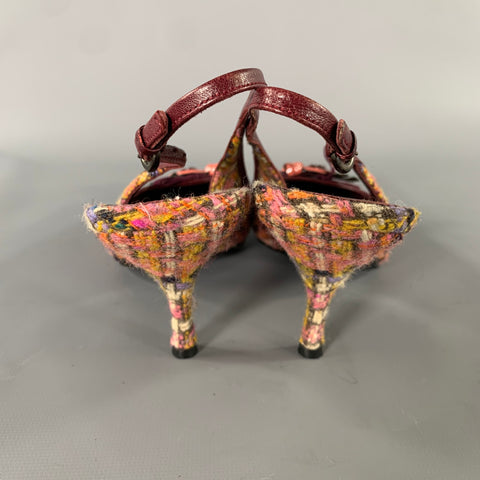 MIU MIU Size 7 Burgundy Wool Tweed Slingback Pumps