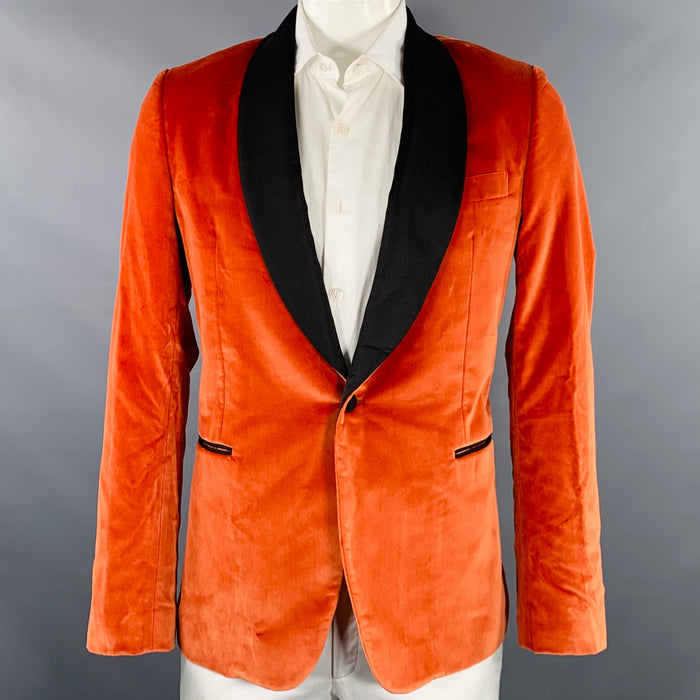 PAUL SMITH Size 42 Orange Black Velvet Cotton Shawl Collar Sport Coat