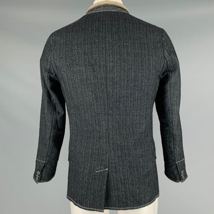 GOLD CASE Size S Navy Cream Linen Wool Herringbone Single Breasted Jacket