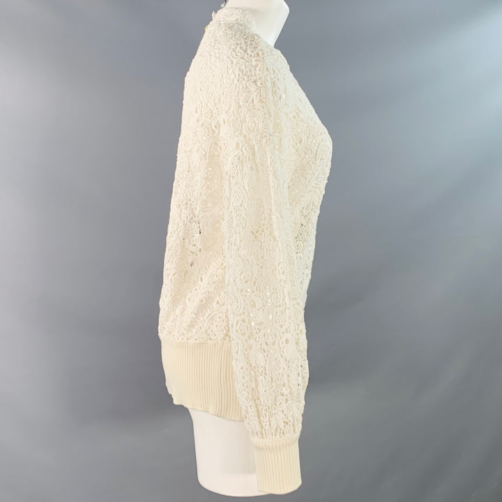 BURBERRY Size M White Cotton Blend Guipure Lace Long Sleeve Blouse