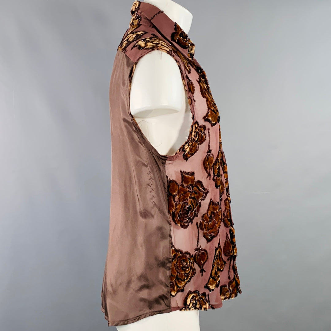 DRIES VAN NOTEN Size 36 Brown Tan Floral Viscose Silk Blend Velour Tank Top