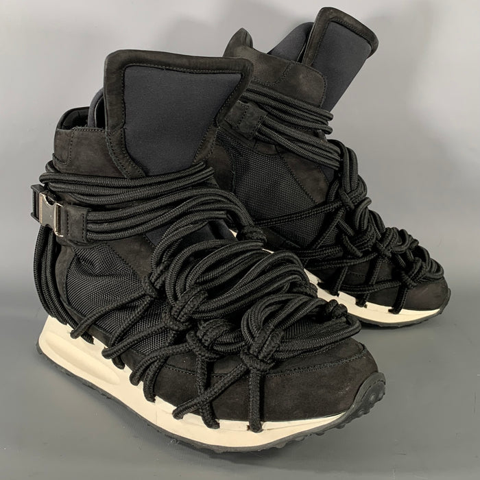 DSQUARED2 Size 11 Black White Mesh Lace Up Belt Sneakers