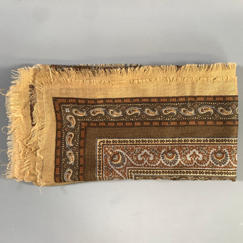 YVES SAINT LAURENT Tan Brown Paisley Linen Blend Shawl