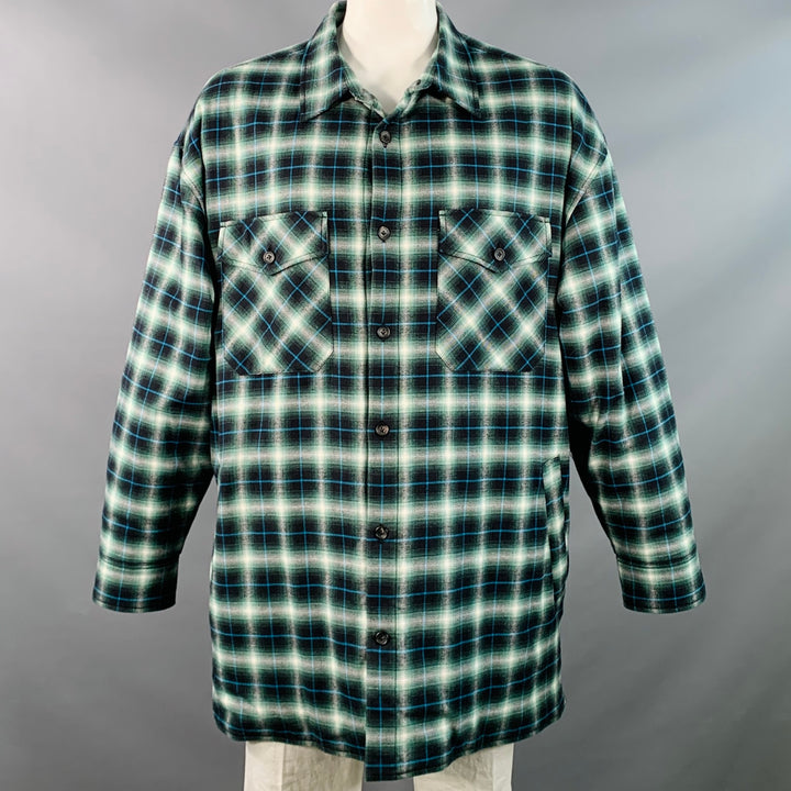 LANVIN Size XL Green Black White Plaid Cotton Oversized Shirt Jacket