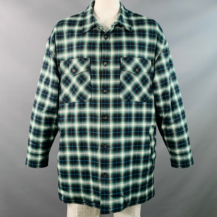 LANVIN Size XL Green Black White Plaid Cotton Oversized Shirt Jacket