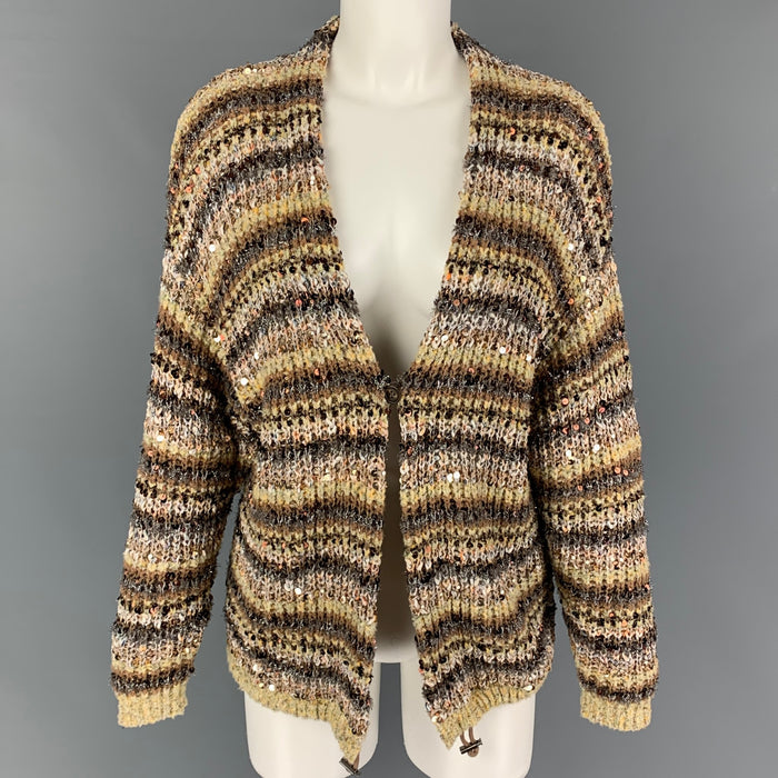 BRUNELLO CUCINELLI Size S Beige Silver Cotton Polyamide Cardigan