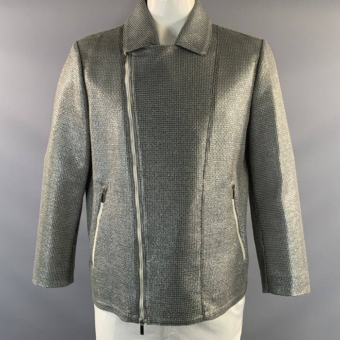 EMPORIO ARMANI 2013 Size 48 Silver Metallic Cotton & Polyamide Zip Up Jacket