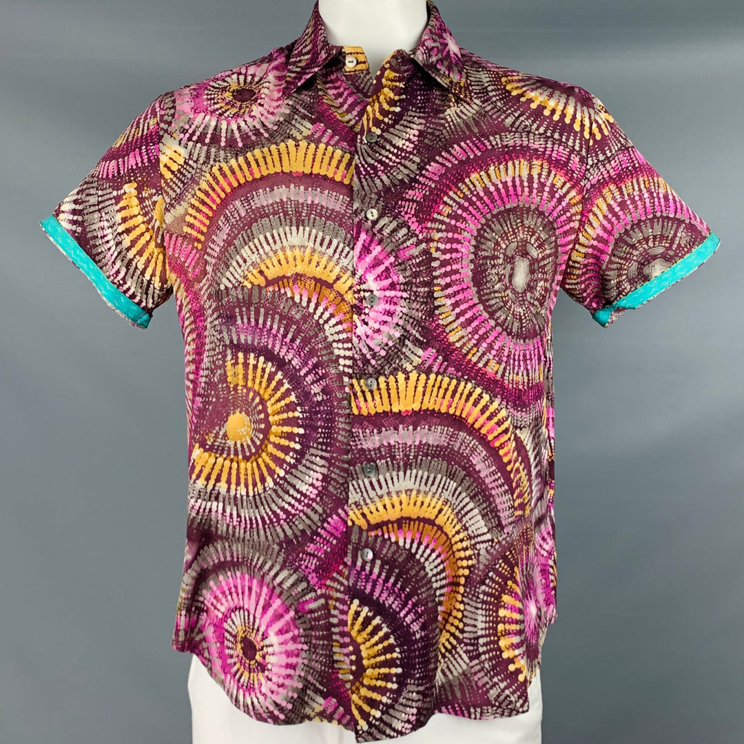 ROBERT GRAHAM Size L Purple Multi Color Tie Dye Silk Short Sleeve Shirt