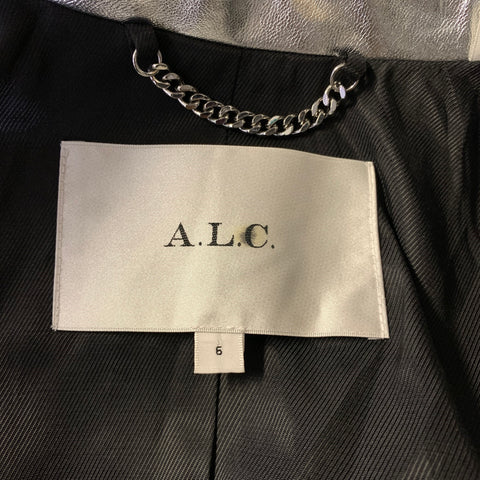 A.L.C. Size 6 Silver Viscose Blend Metallic Jacket Blazer