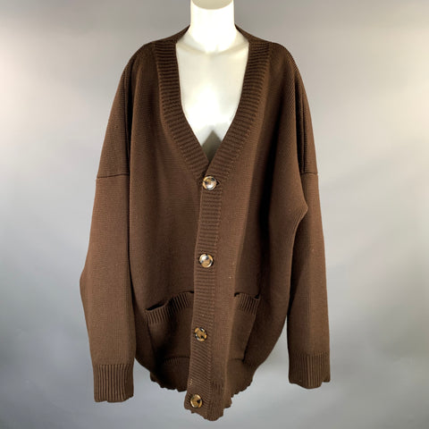 VETEMENTS FW2018 Size M Brown Wool & Nylon Knitted Buttoned Cardigan Womens