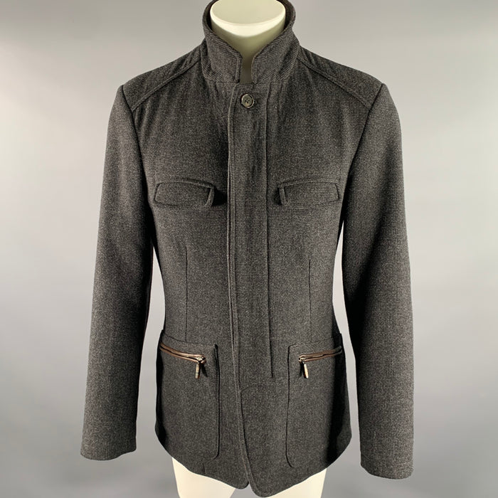 ETRO Size M Grey Brown Heather Wool Notch CollarJacket