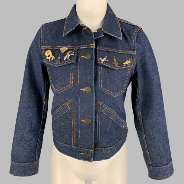 MARC JACOBS Size M Indigo Denim Contrast Stitch Pins Jacket