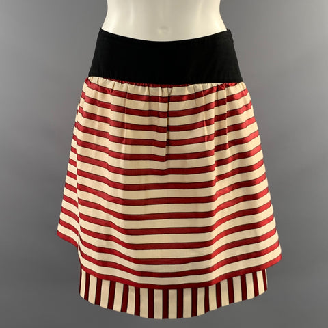 FENDI Size S Cream Red & Black Cotton Silk Stripe A Line Knee Length Skirt