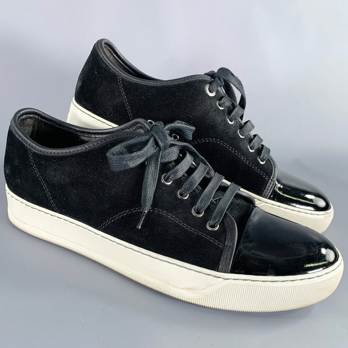 LANVIN Size 5 Black White Suede Patent Leather Sneakers