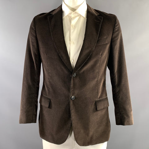 ZEGNA Chest Size 42 Brown Corduroy Cotton Notch Lapel Sport Coat