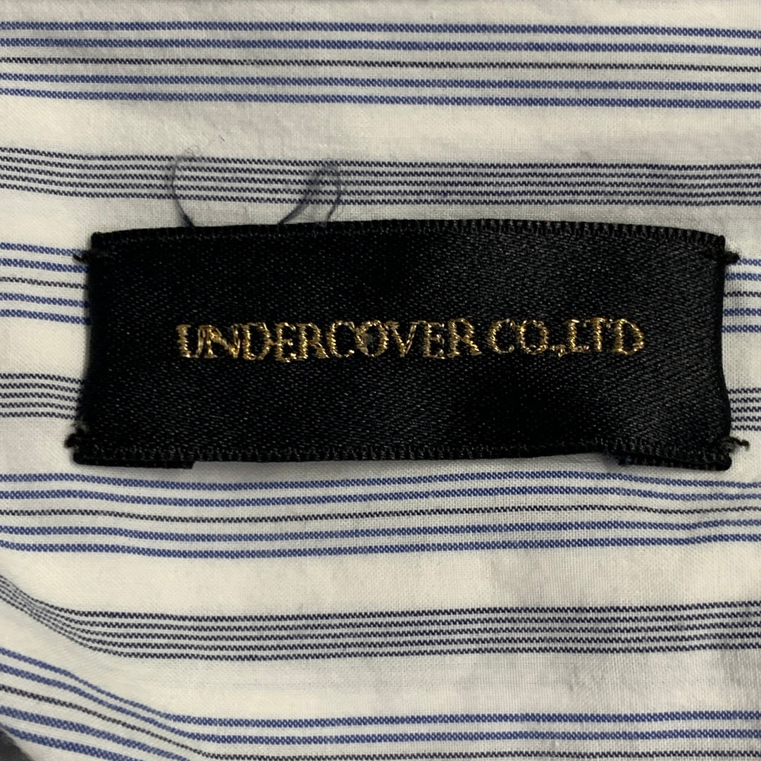 UNDERCOVER SS17 Size M White Blue Stripe Cotton Ruched One Pocket Long Sleeve Shirt