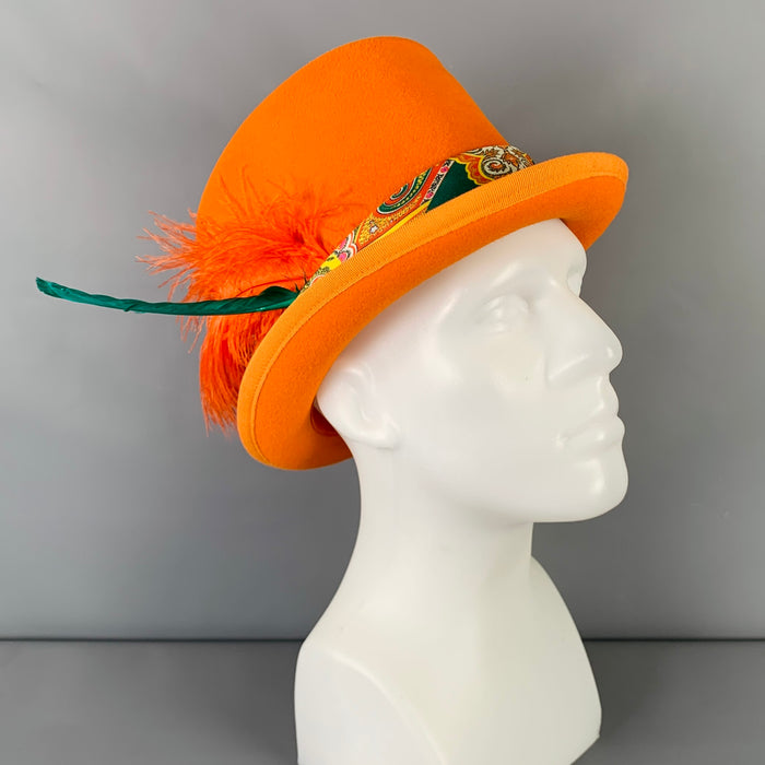 ETRO Size L Orange Applique Feather Felt Top Hat
