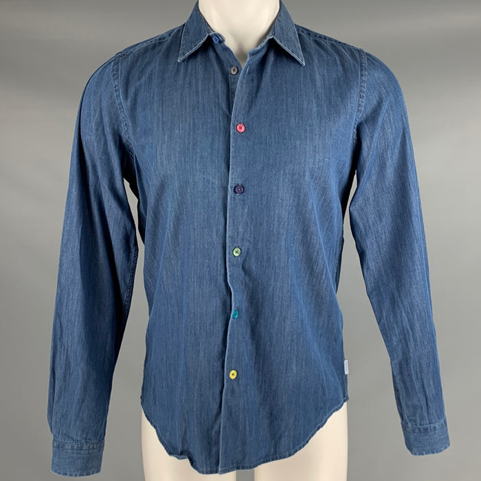PAUL SMITH Camisa de manga larga de corte entallado de algodón azul talla S