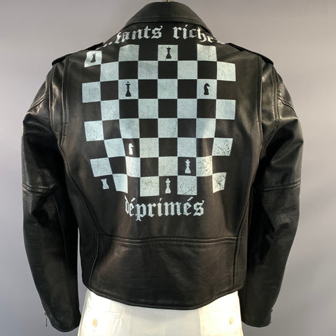 ENFANTS RICHES DEPRIMES ERD SS2017 L Black Graphic Leather Biker Jacket