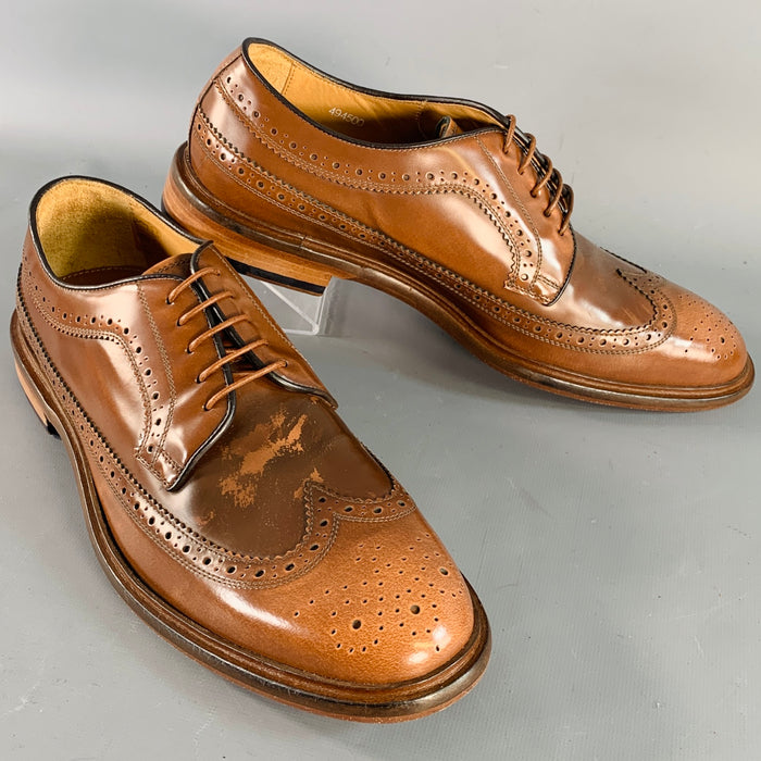 PAUL SMITH Size 8 Tan Perforated Leather Wingtip Lace-Up Shoes