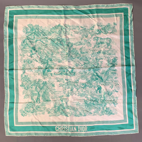CHRISTIAN DIOR Teal Ivory Landscape Silk Scarves