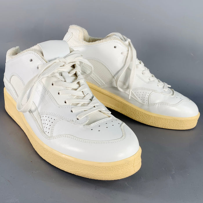 JIL SANDER Size 10 White Leather Rubber Sole Lace-Up Low Top Sneakers