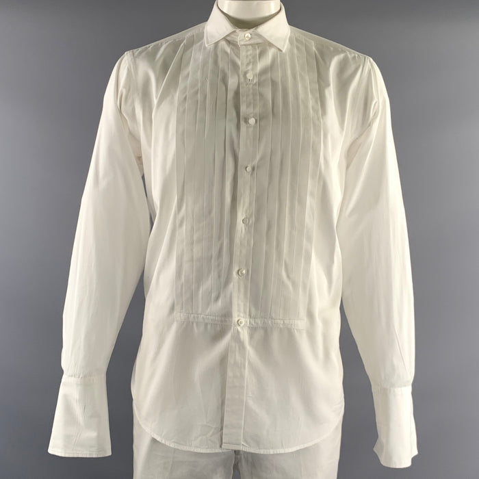 RALPH LAUREN Size XL White Solid Cotton Tuxedo Long Sleeve Shirt