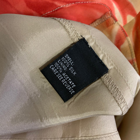 CARMEN MARC VALVO Size 6 Tan Coral Silk Floral Pleated Knee Length Dress