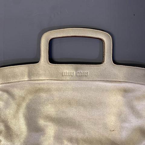 MIU MIU Gold Metallic Leather Top Handles Handbag
