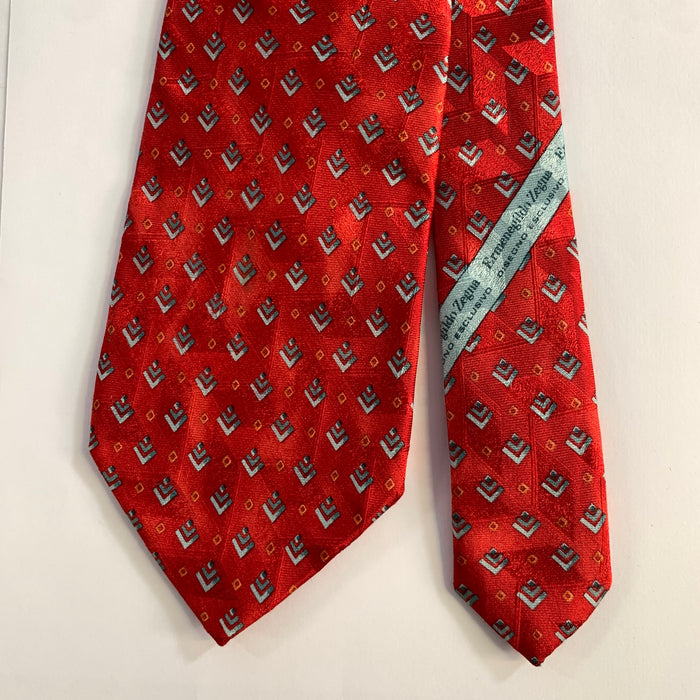 ERMENEGILDO ZEGNA Red Blue Diamond Grid Silk Tie