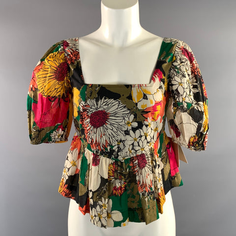 MOTHER Size XS Multi Color Cotton Floral Pleated Casual Top