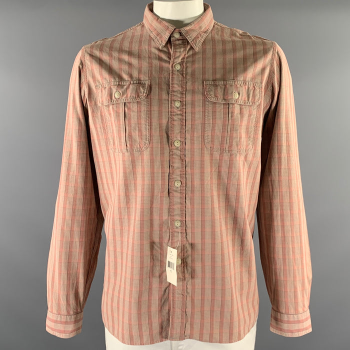 RRL by RALPH LAUREN Size XL Pink Grey Plaid Cotton Long Sleeve Shirt