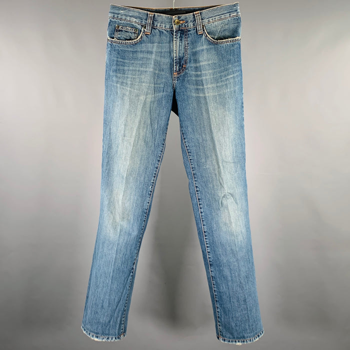 D&G by DOLCE & GABBANA Size 30 Blue Distressed Cotton Straight Jeans