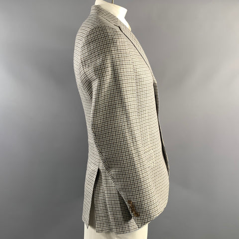 RALPH LAUREN Chest Size 42 Regular Grey Blue Plaid Notch Lapel Sport Coat
