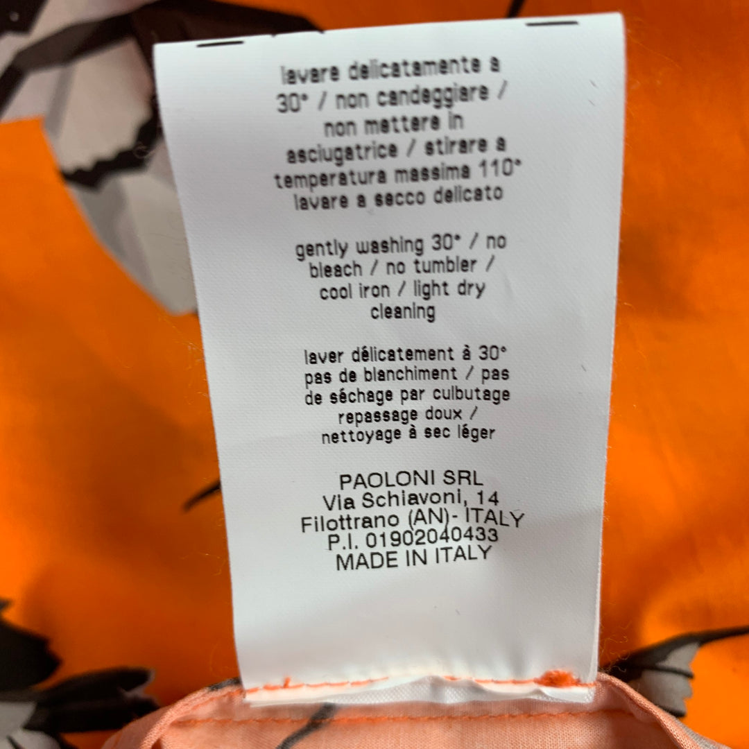MSGM Size M Orange Black White Cotton Birds One Pocket Short Sleeve Shirt