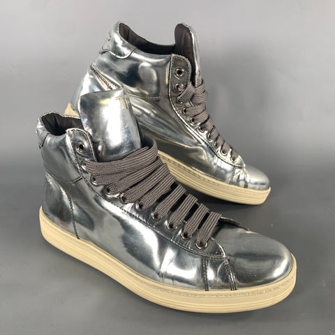 TOM FORD Size 7 Silver Metallic Leather High Top Sneakers