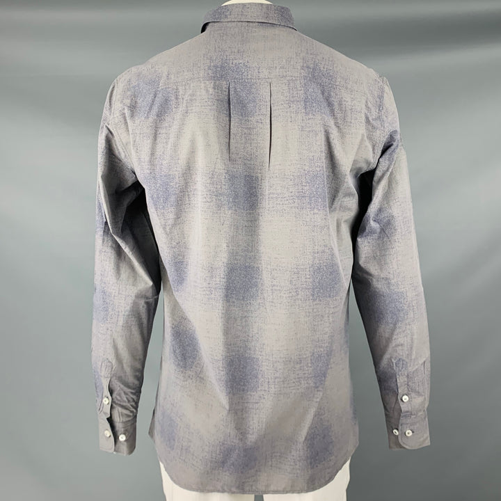BOTTEGA VENETA Size XXL Grey Blue Ombre Cotton Button Up Long Sleeve Shirt