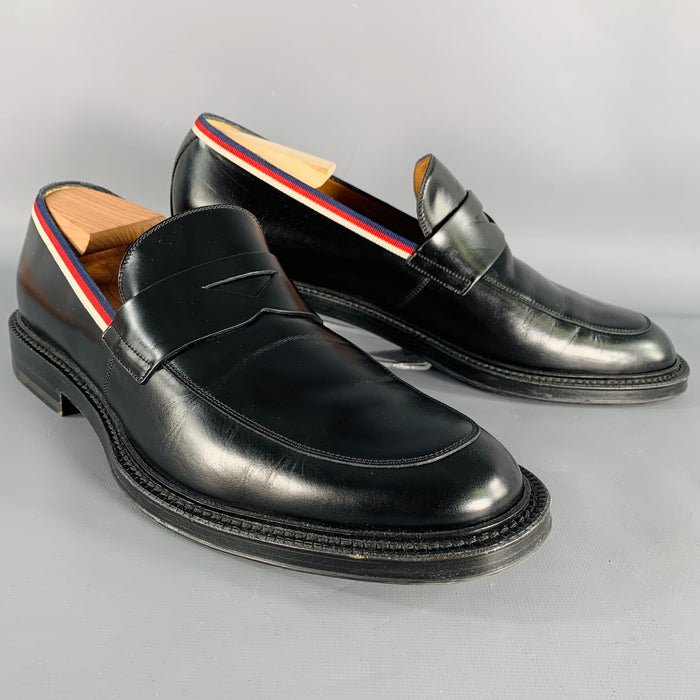 GUCCI Size 10.5 Black Contrast Trim Leather Penny Loafers