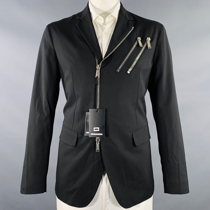 DSQUARED2 Size 44 Black Wool Blend Zip Up Sport Coat