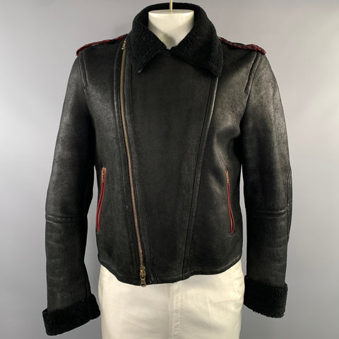 GAULTIER JEANS Size 44 Black Leather Biker Jacket