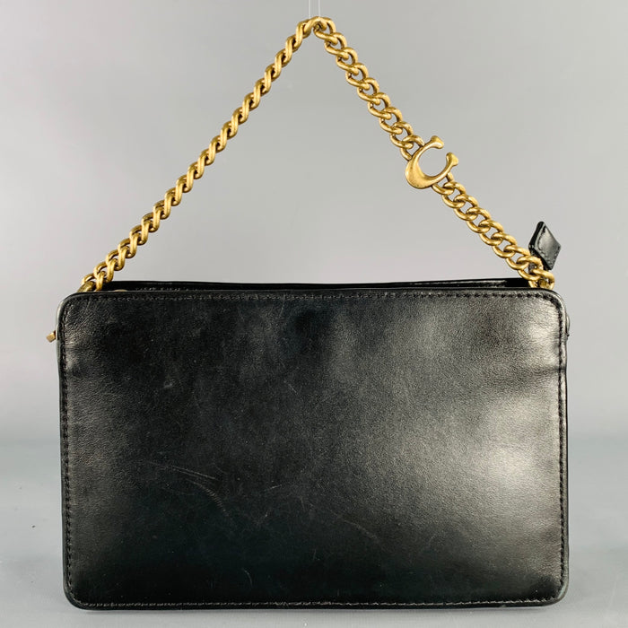 COACH Vintage Black Gold Leather Monogram Chain Link Cross Body Handbag