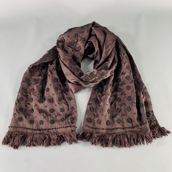 DRIES VAN NOTEN Brown Black Gold Embroidered Silk Scarf