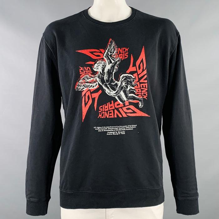 GIVENCHY Size XXL Black Angel Graphic Cotton Crew Neck Sweatshirt