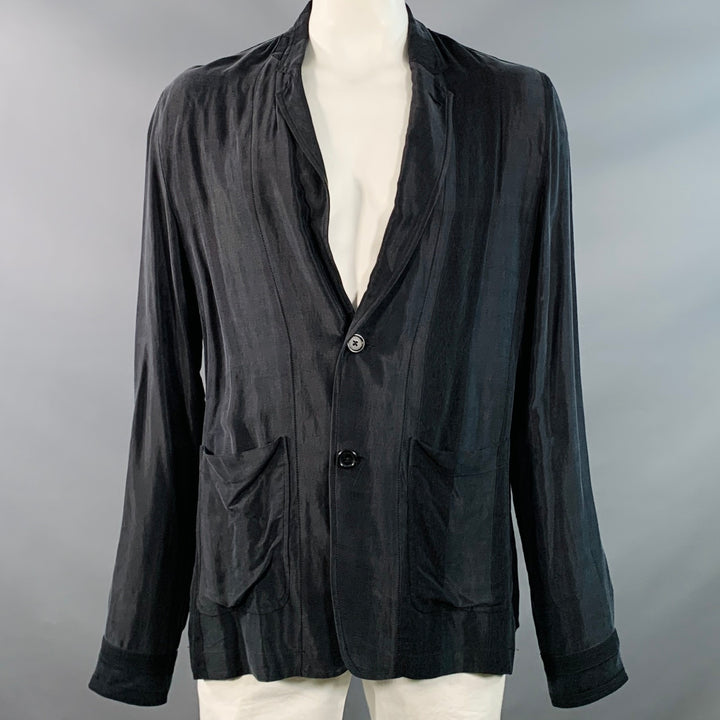 ANN DEMEULEMEESTER Size XL Warbler Black Stripe Cupro Blend Jacket